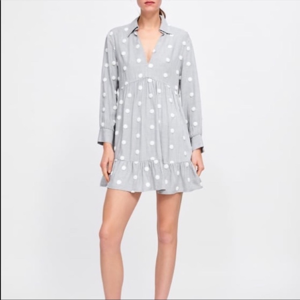 Zara Gray Pom-Pom mini dress